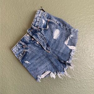 wild fable Distressed Blue Denim Cutoff Shorts, highest rise